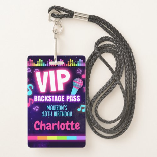 Pop Star Birthday VIP Backstage Pass Lanyard Badge