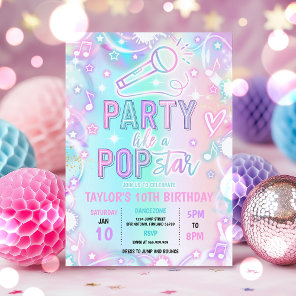 Pop Star Dance Music Tie Dye Neon Glow Birthday Invitation