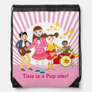 Pop star girl birthday party drawstring bag