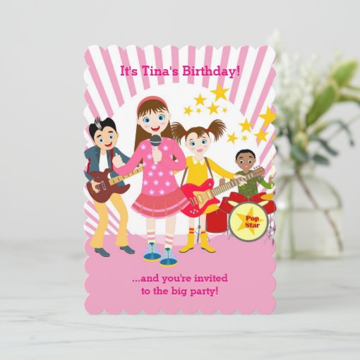 Pop star girl birthday party invitation | Zazzle