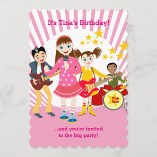 Pop star girl birthday party invitation