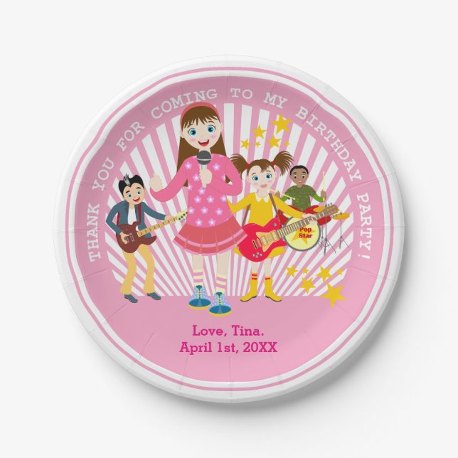 Pop star girl birthday party paper plates (Front)