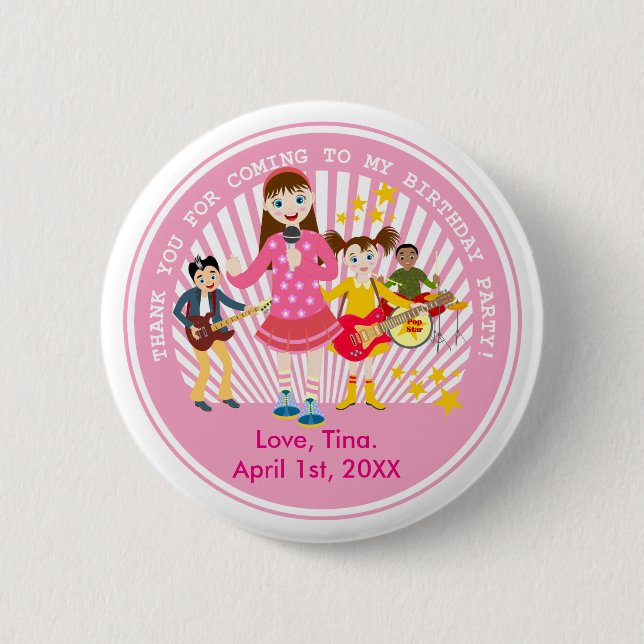 Pop star girl birthday party pinback button (Front)