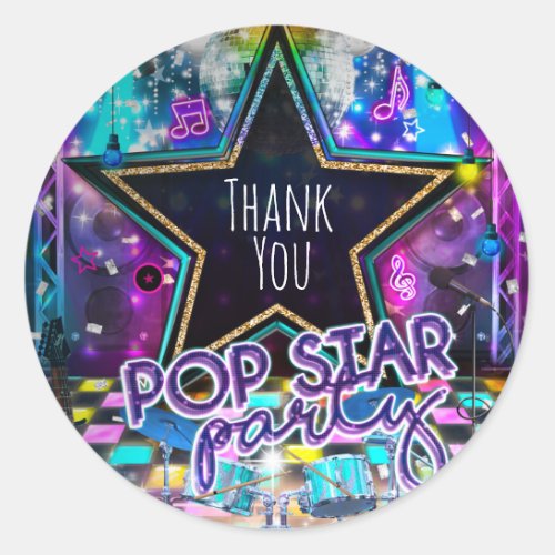 POP STAR PARTY Birthday Musical Dance Favor Classic Round Sticker