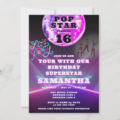 Pop Star Party Like A Superstar Rock Star Birthday Invitation