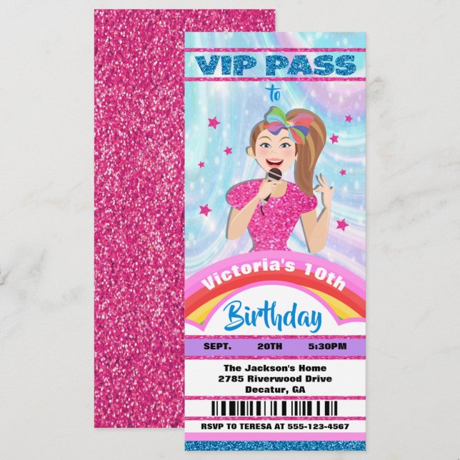 Pop Star Singer VIP pass tickets Birthday Invitation (Front/Back)