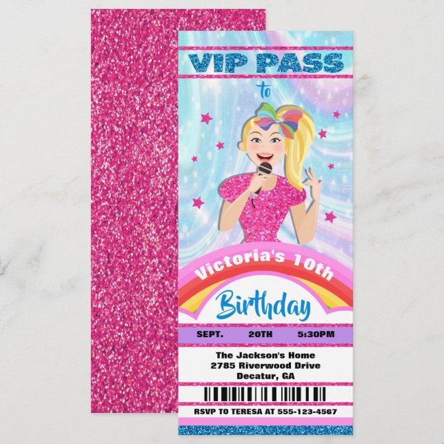 Pop Star Singer VIP pass tickets Birthday Invitation (Front/Back)
