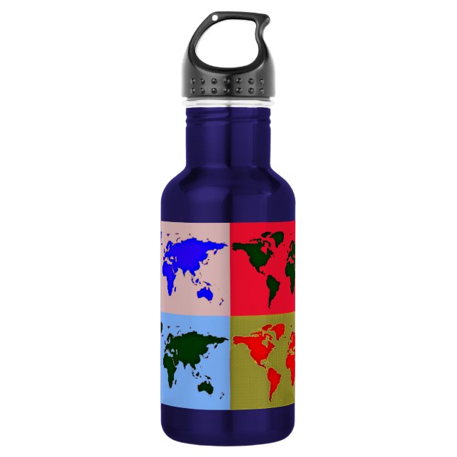 Pop Style World Map Water Bottle (Front)