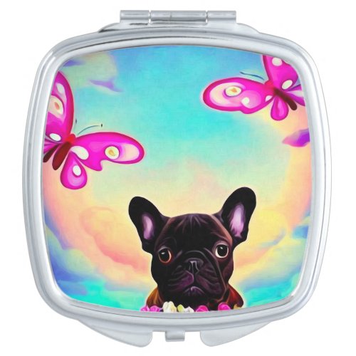 Pop Surrealism Black Pug Puppy Compact Mirror