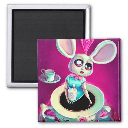 Pop Surrealism Bunny Ears Tea Cup Doll Magnet