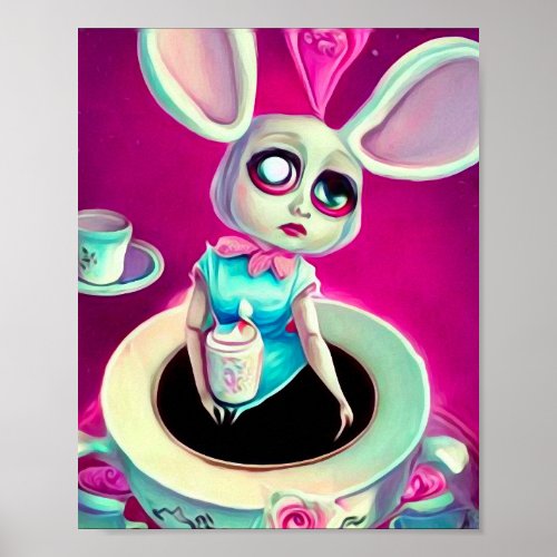 Pop Surrealism Bunny Ears Tea Cup Doll Poster