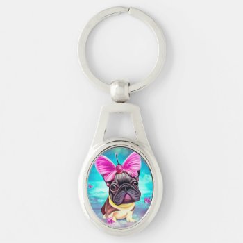 Pop Surrealism Butterfly Hat Dog Keychain by AllFours at Zazzle