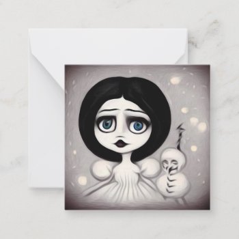 Pop Surrealism Doll & Weird Snowman Note Card by VoXeeD at Zazzle