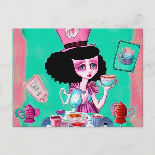 Pop Surrealism Mad Hatter Girl Postcard