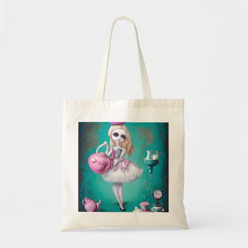 Pop Surrealism Painted Alice  Tea Pot Tote Bag