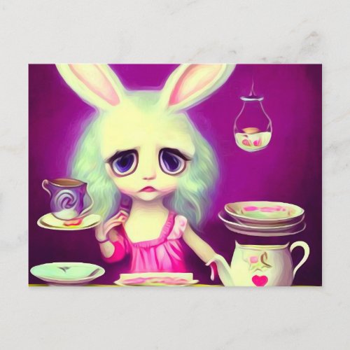 Pop Surrealism Rabbit Ears Alice Postcard