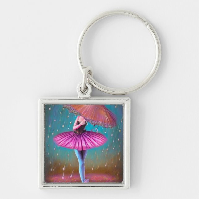 Pop Surrealism Umbrella Rain Ballerina Keychain (Front)