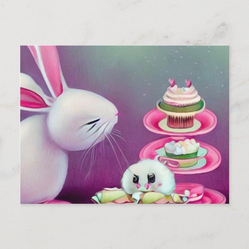 Pop Surrealism White Rabbit  Cupcakes Postcard