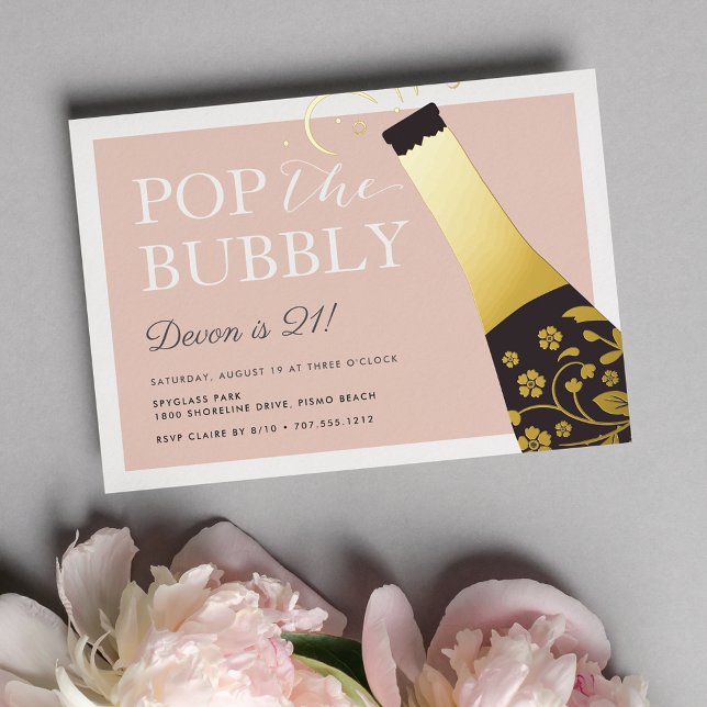Pop The Bubbly | Birthday Party Foil Invitation (Creator Uploaded)