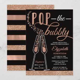 Pop The Bubbly Bridal Shower Invite, Faux Gold Invitation