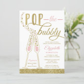 Pop The Bubbly Bridal Shower Invite, Faux Gold Invitation (Standing Front)