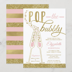 Pop The Bubbly Bridal Shower Invite, Faux Gold Invitation