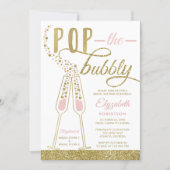 Pop The Bubbly Bridal Shower Invite, Faux Gold Invitation (Front)