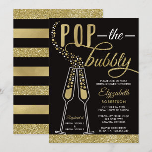Pop The Bubbly Bridal Shower Invite, Faux Gold Invitation