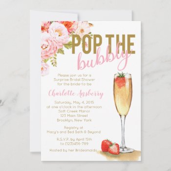 Pop The Bubbly Floral Bridal Shower Invitation by PurplePaperInvites at Zazzle
