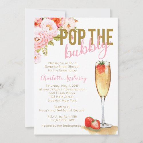 Pop The Bubbly Floral Bridal Shower Invitation