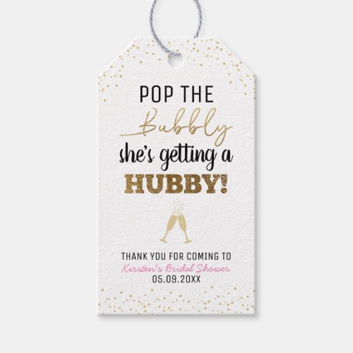 Pop the Bubbly Hubby Bridal Shower Thank You Gift Tags