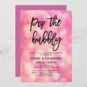 Pop the Bubbly Pink Bokeh Look Bridal Shower Invitation