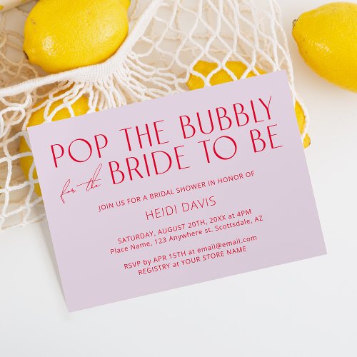 Pop The Bubbly Purple  Vibrant Pink Bridal Shower Invitation