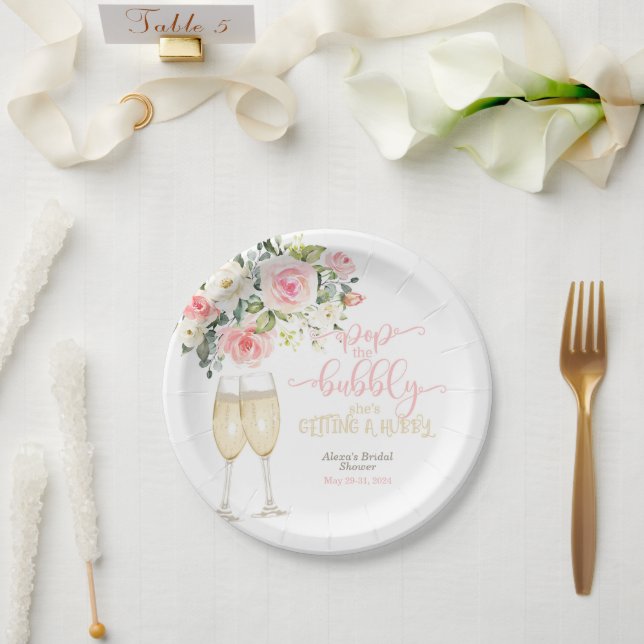 Pop the Bubbly, She's Getting a Hubby Paper Plates (Wedding)