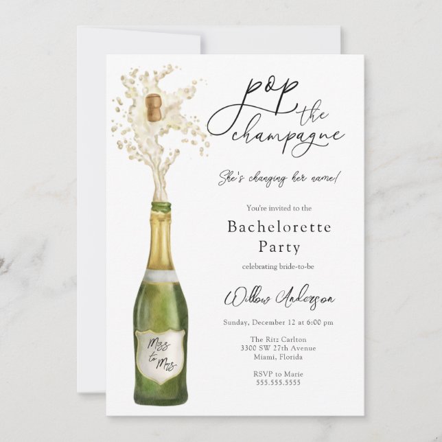 Pop the Champagne Bachelorette Party Invitation (Front)