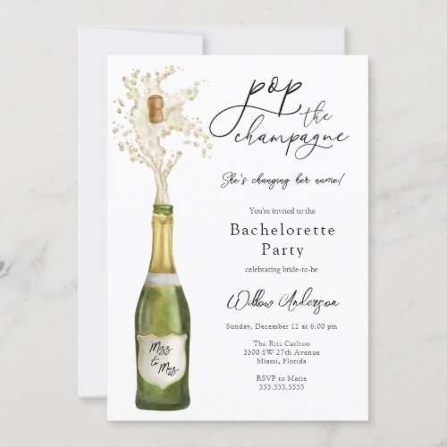 Pop the Champagne Bachelorette Party Invitation