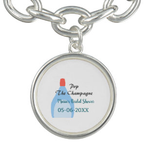 Pop the Champagne blue bridal shower add name date Bracelet