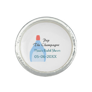 Pop the Champagne blue bridal shower add name date Ring