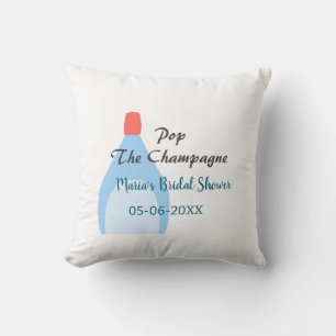 Pop the Champagne blue bridal shower add name date Throw Pillow