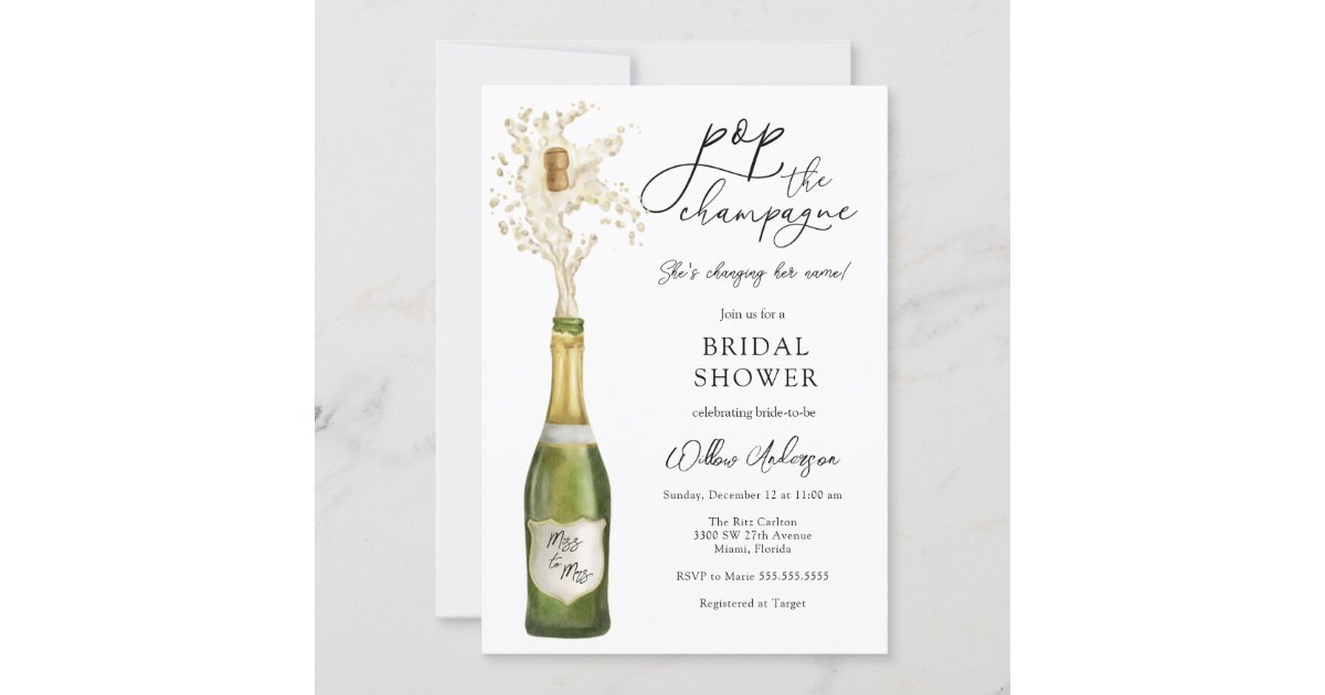Pop the Champagne Bridal Shower Invitation Zazzle
