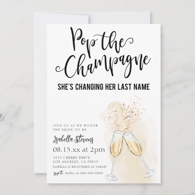 Pop The Champagne Bridal Shower Invitation (Front)