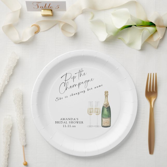 Pop the Champagne Bridal shower Paper Plates (Wedding)