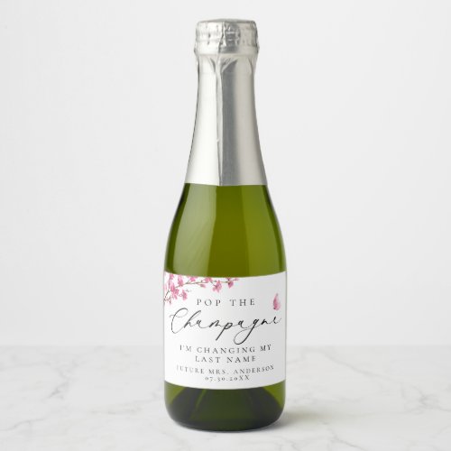 Pop The Champagne Cherry Blossom Pink Butterfly Sparkling Wine Label