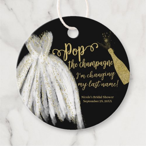 Pop The Champagne Dress Gold Glitter Bridal Shower Favor Tags