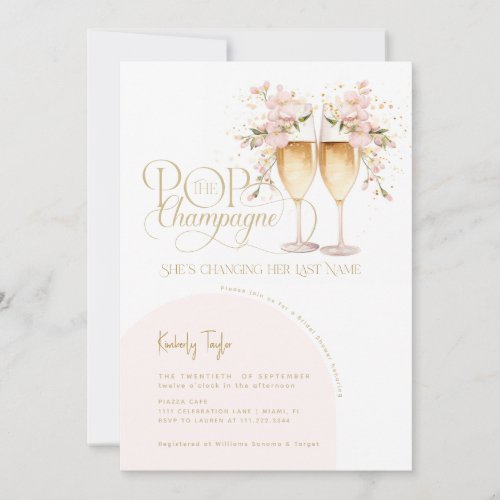 Pop The Champagne Elegant Blush Bridal Shower Invitation