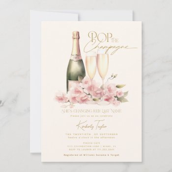 Pop The Champagne Floral Blush Glass Bridal Shower Invitation by rusticwedding at Zazzle