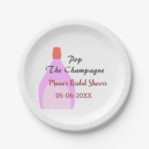 Pop the Champagne pink bridal shower add name date Paper Plates
