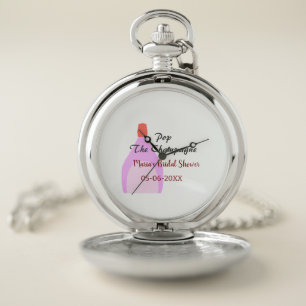 Pop the Champagne pink bridal shower add name date Pocket Watch