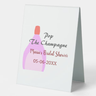 Pop the Champagne pink bridal shower add name date Table Tent