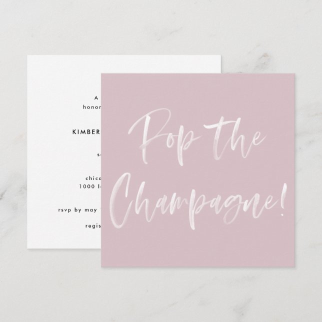 Pop The Champagne Pink Calligraphy Bridal Shower Invitation (Front/Back)